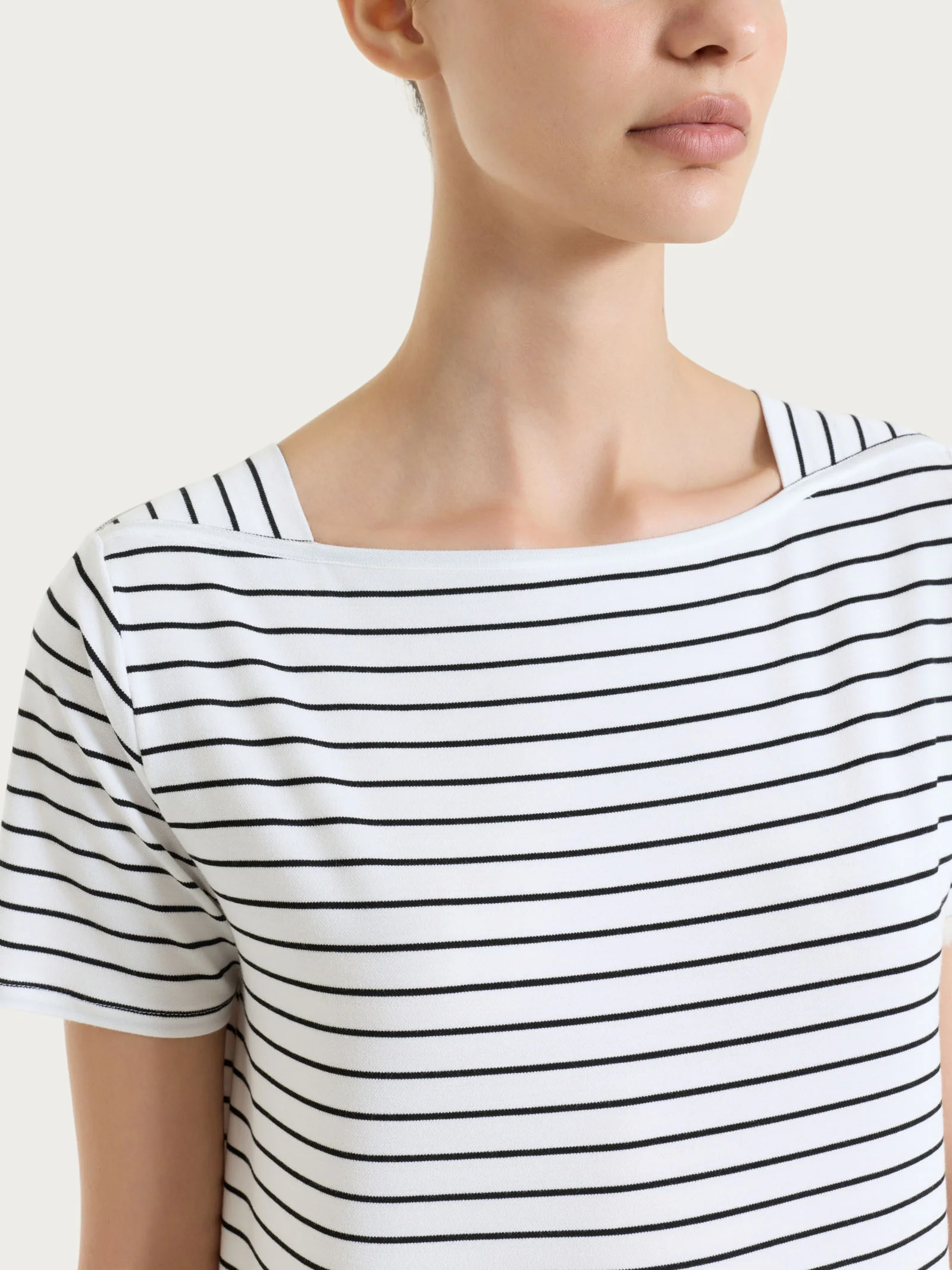 Maglietta a righe con collo a barchetta in Summer Light Piquet - Fant.Bianco - Image 4
