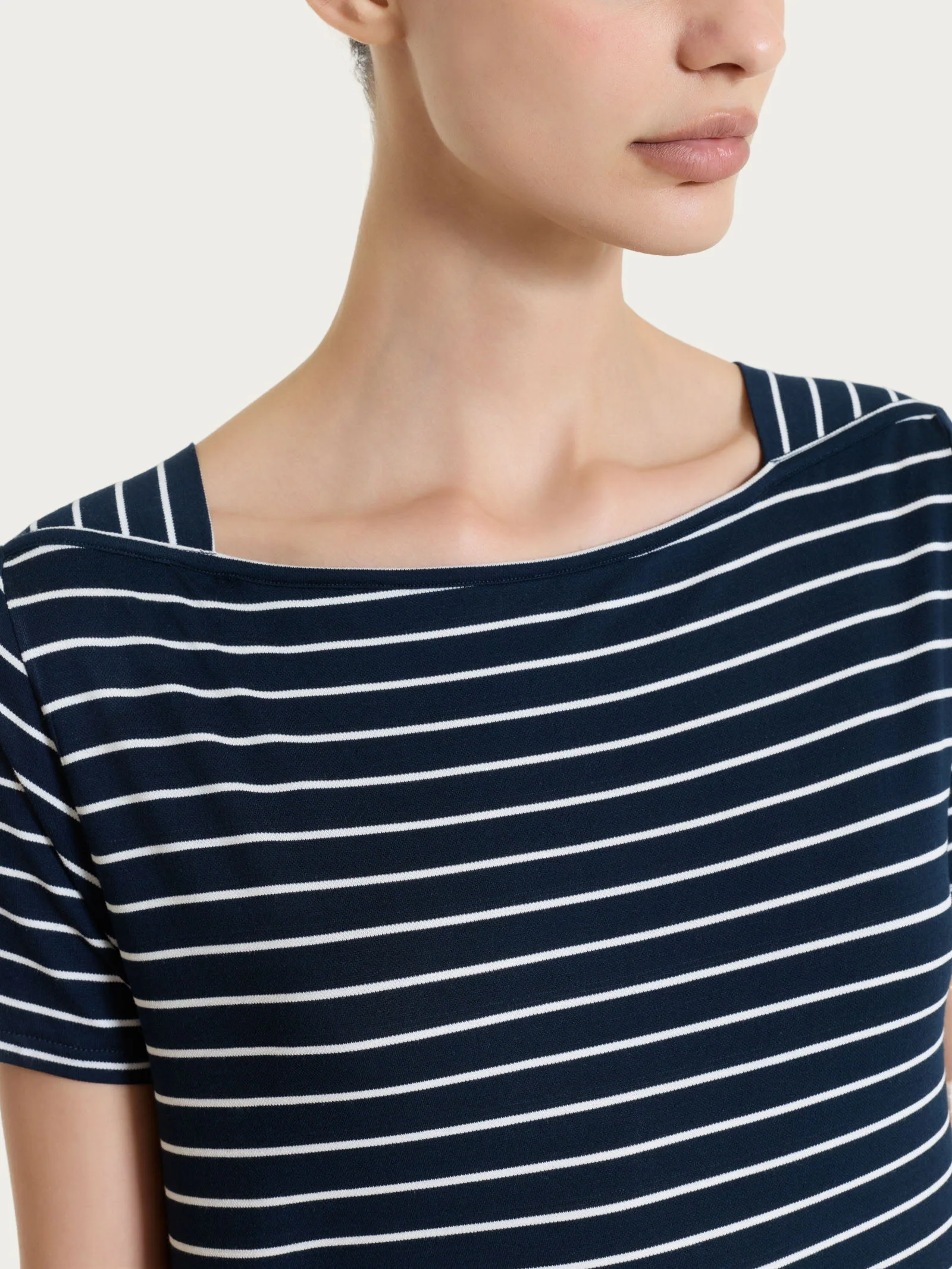 Maglietta a righe con collo a barchetta in Summer Light Piquet - Fant.Bleu - Image 4
