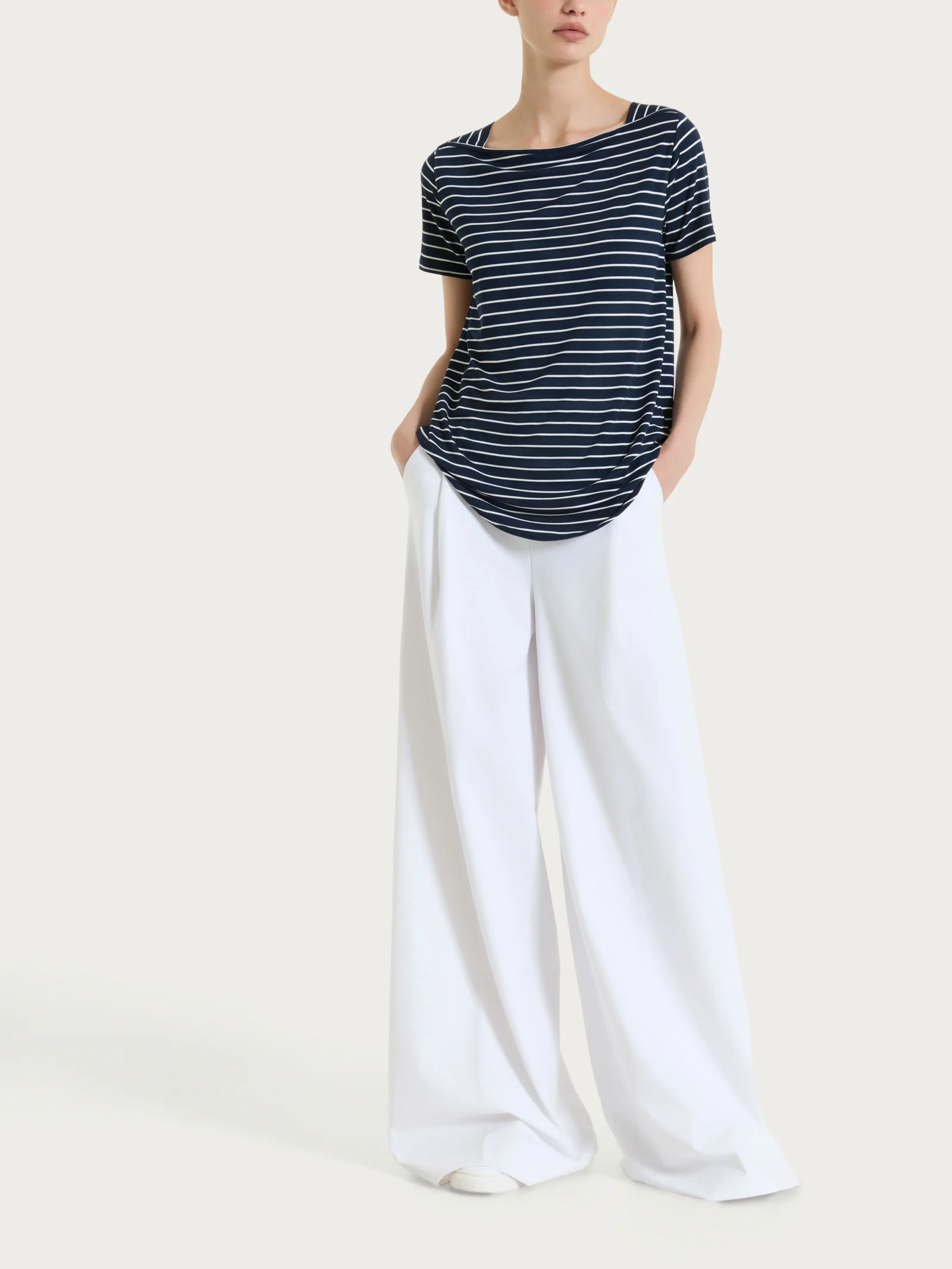 Maglietta a righe con collo a barchetta in Summer Light Piquet - Fant.Bleu - Image 5