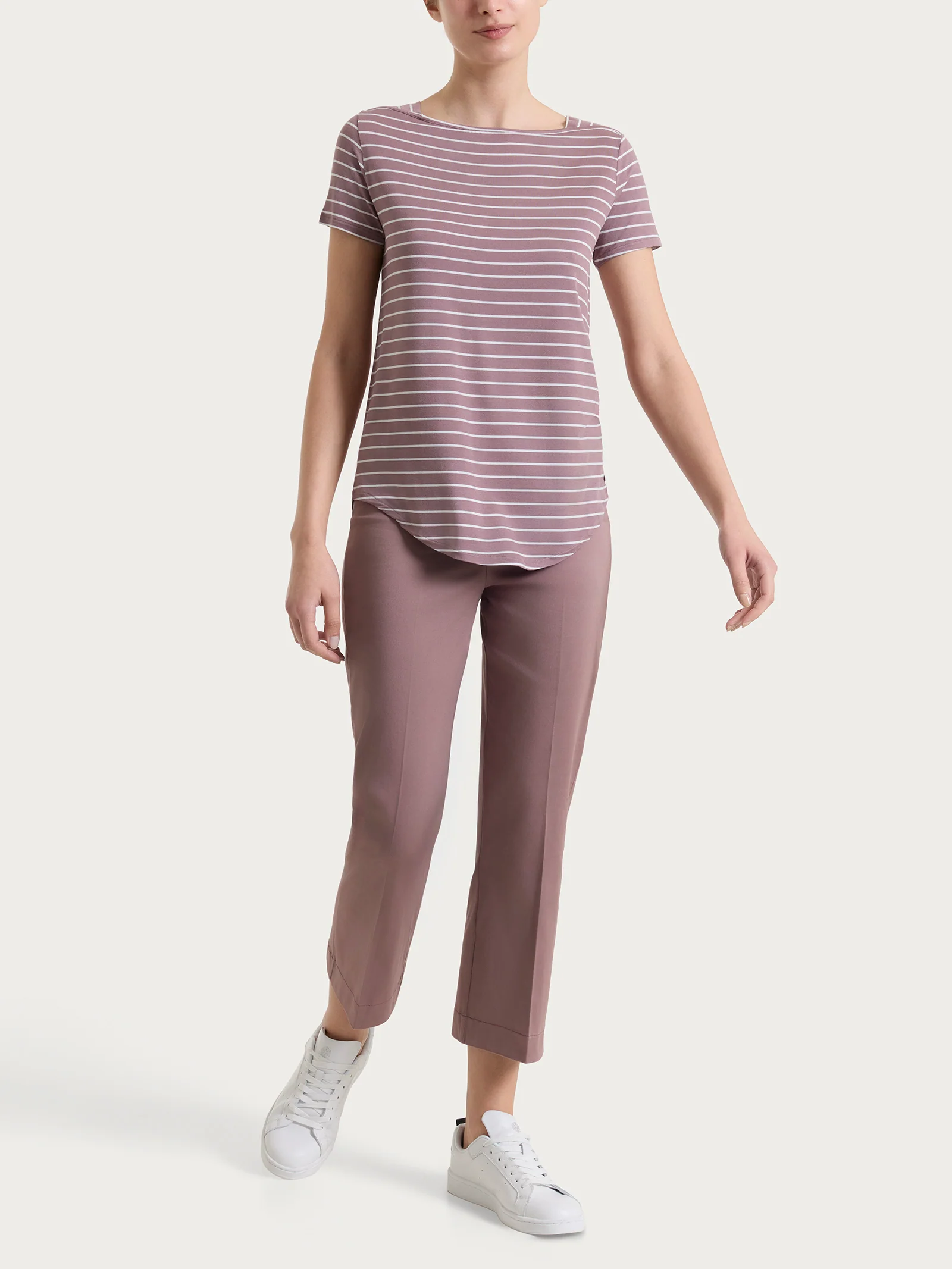 Maglietta a righe con collo a barchetta in Summer Light Piquet - Fant. Twilight Mauve - Image 5