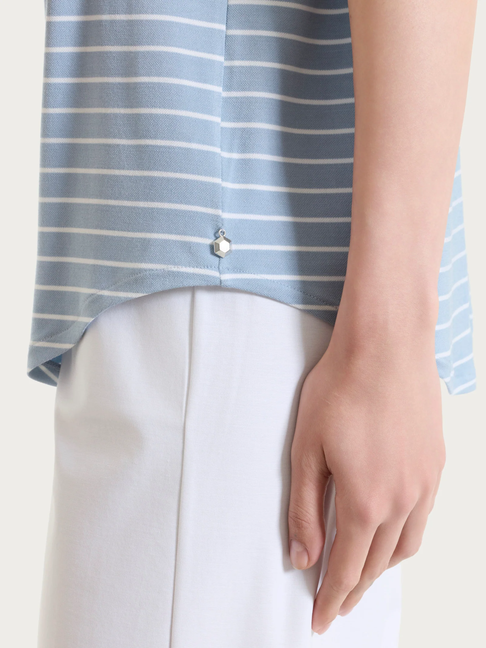 Maglietta a righe con collo a barchetta in Summer Light Piquet - Fant. Dusty Blue - Image 3