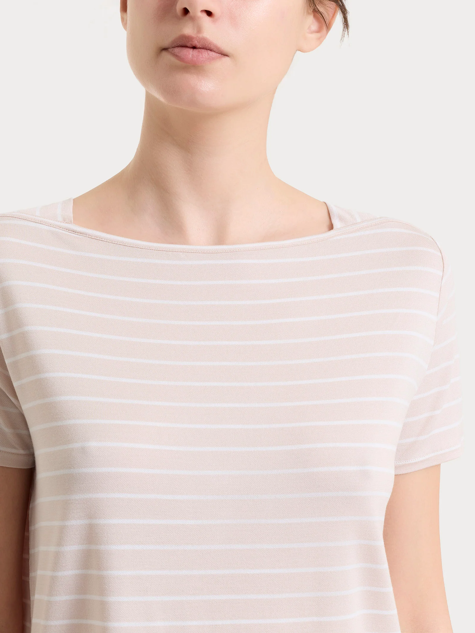 Maglietta a righe con collo a barchetta in Summer Light Piquet - Fant. Almond Peach - Image 4