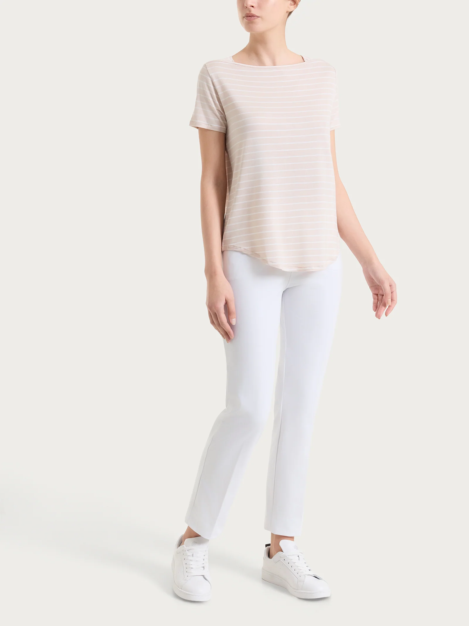 Maglietta a righe con collo a barchetta in Summer Light Piquet - Fant. Almond Peach - Image 5