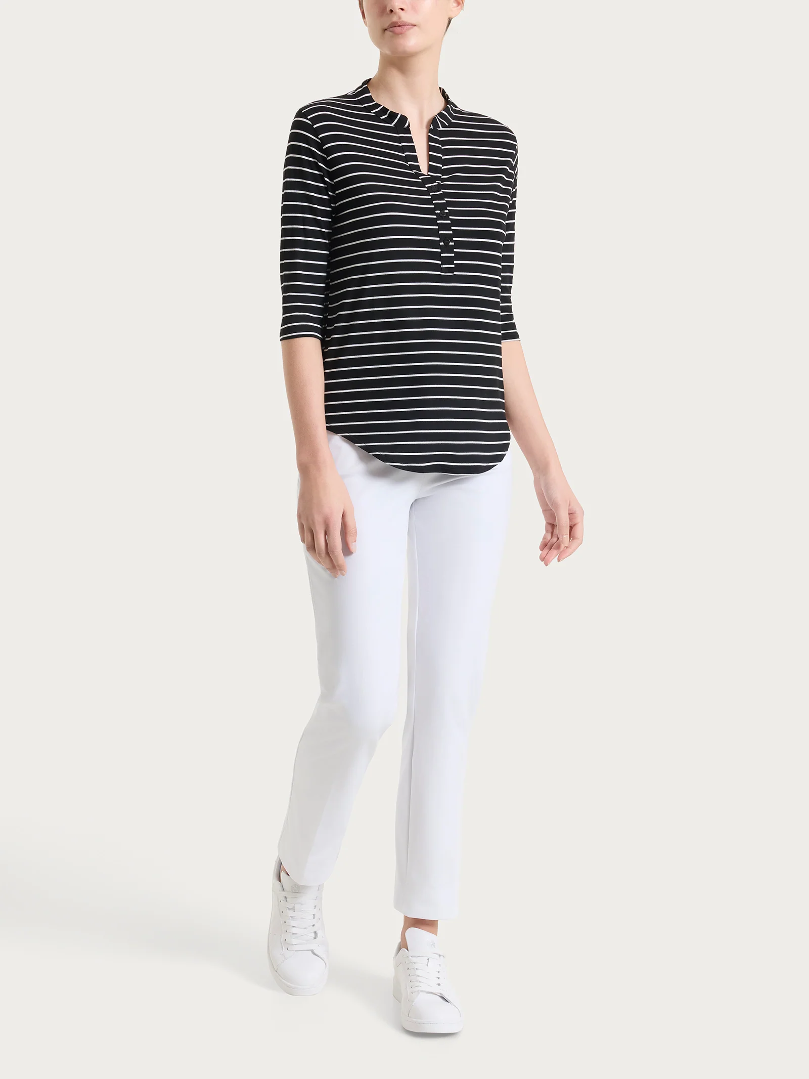 Maglietta a righe con collo a serafino in Summer Light Piquet - Fant.Nero - Image 5