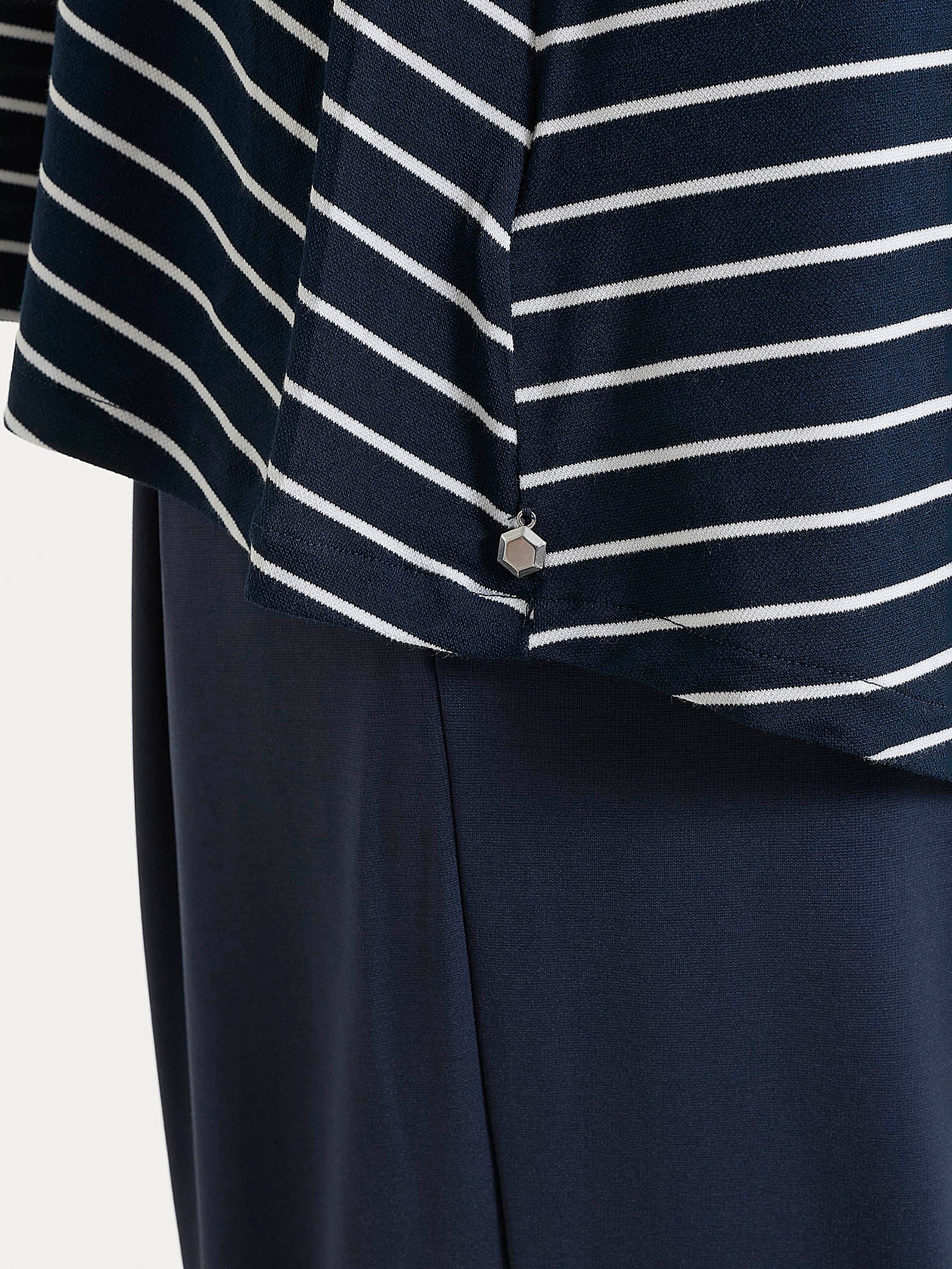 Maglietta a righe con collo squadrato in Summer Light Piquet - Fant.Bleu - Image 3