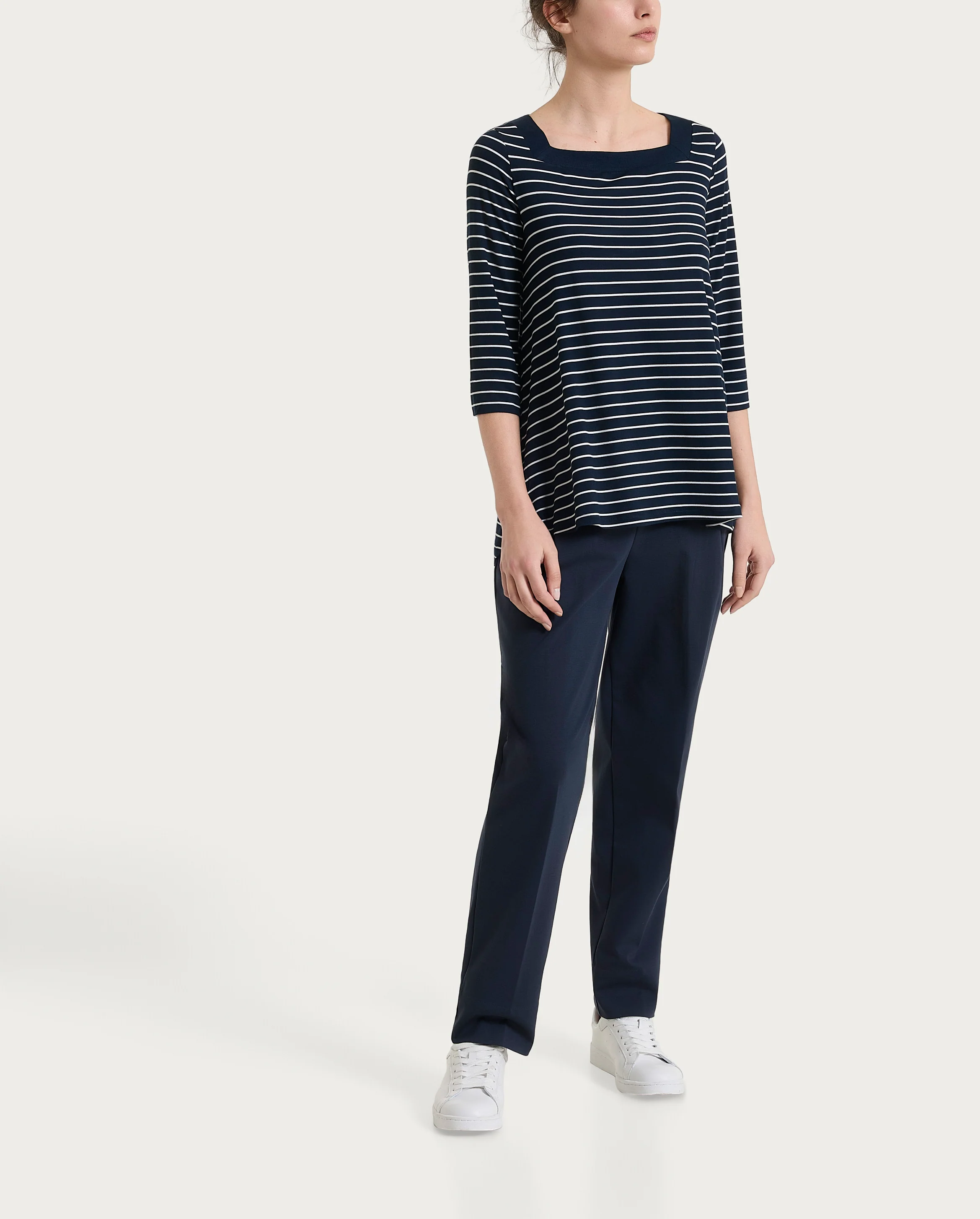 Maglietta a righe con collo squadrato in Summer Light Piquet - Fant.Bleu - Image 5