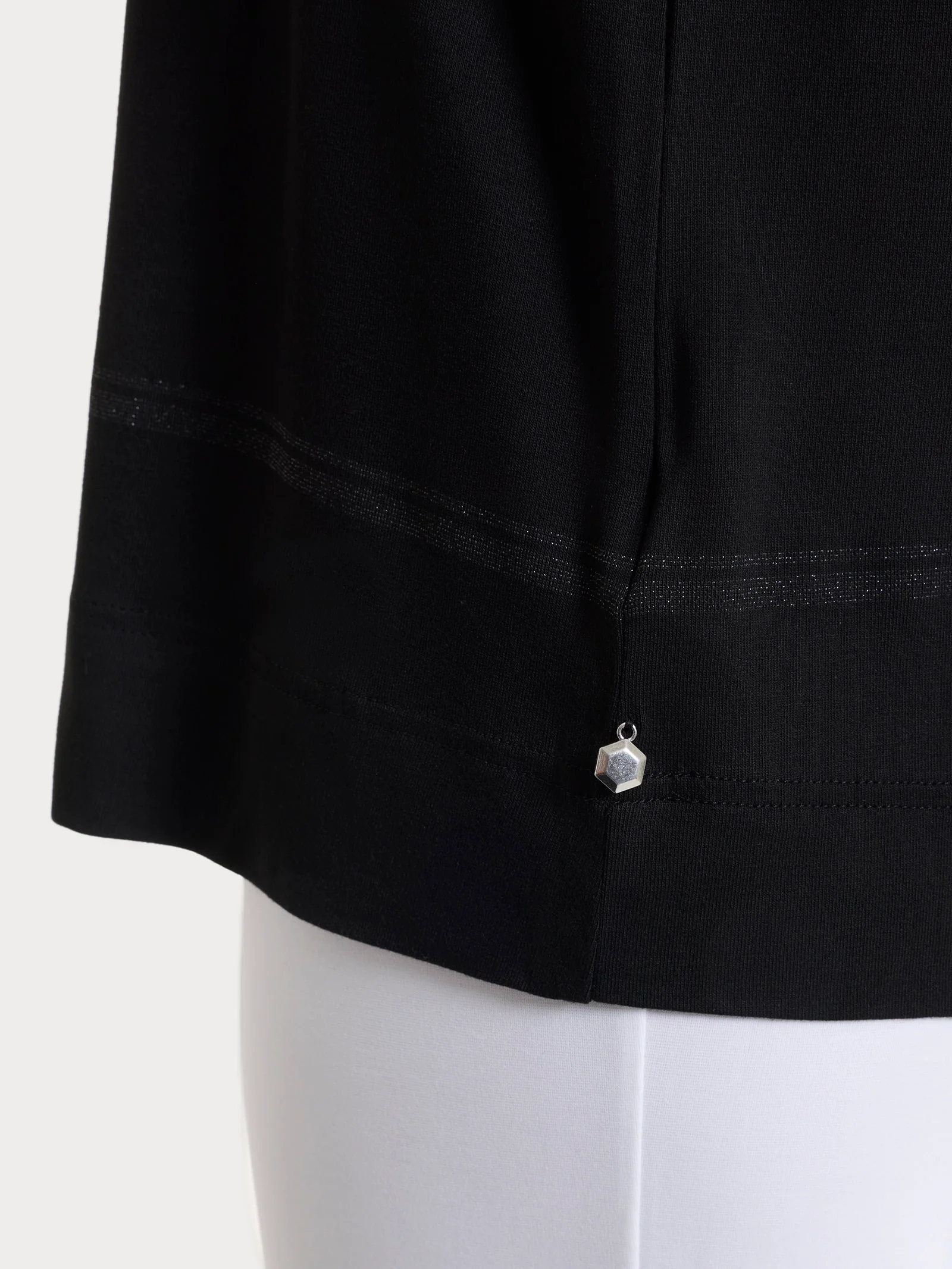 Maglietta a righe con manica 3/4 in Viscosa Summer e Lurex - Fant. Nero riga spaziata - Image 3