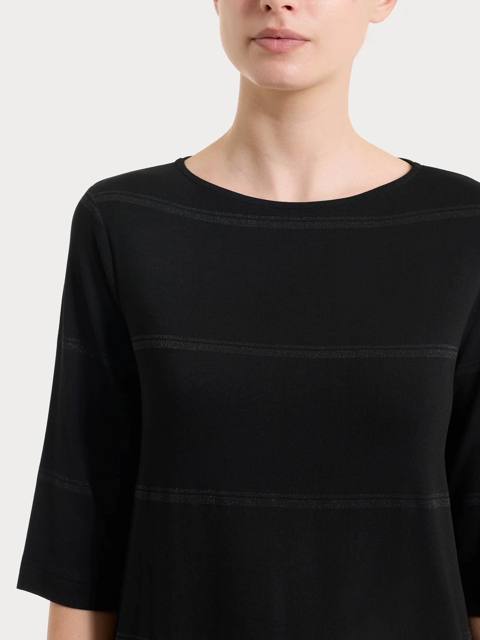 Maglietta a righe con manica 3/4 in Viscosa Summer e Lurex - Fant. Nero riga spaziata - Image 4