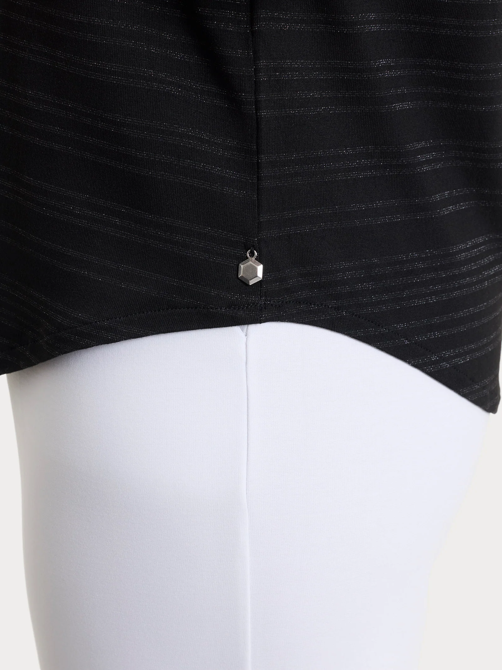 Maglietta con righe orizzontali alternate in Viscosa Summer e Lurex - Fant.Black - Image 3