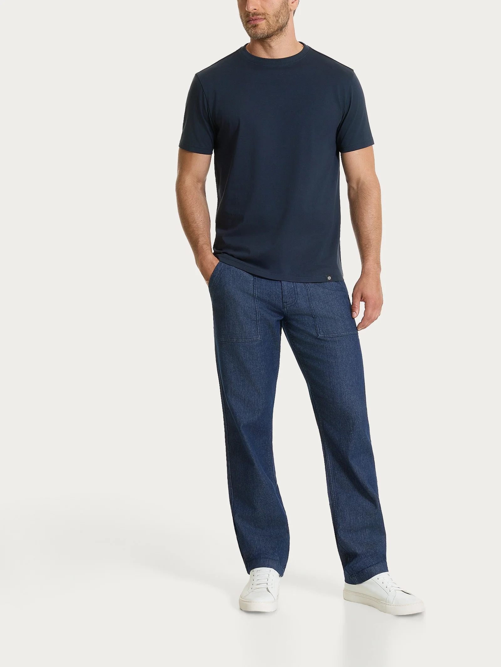 Maglietta girocollo tinta unita in Ultralight - Bleu - Image 5