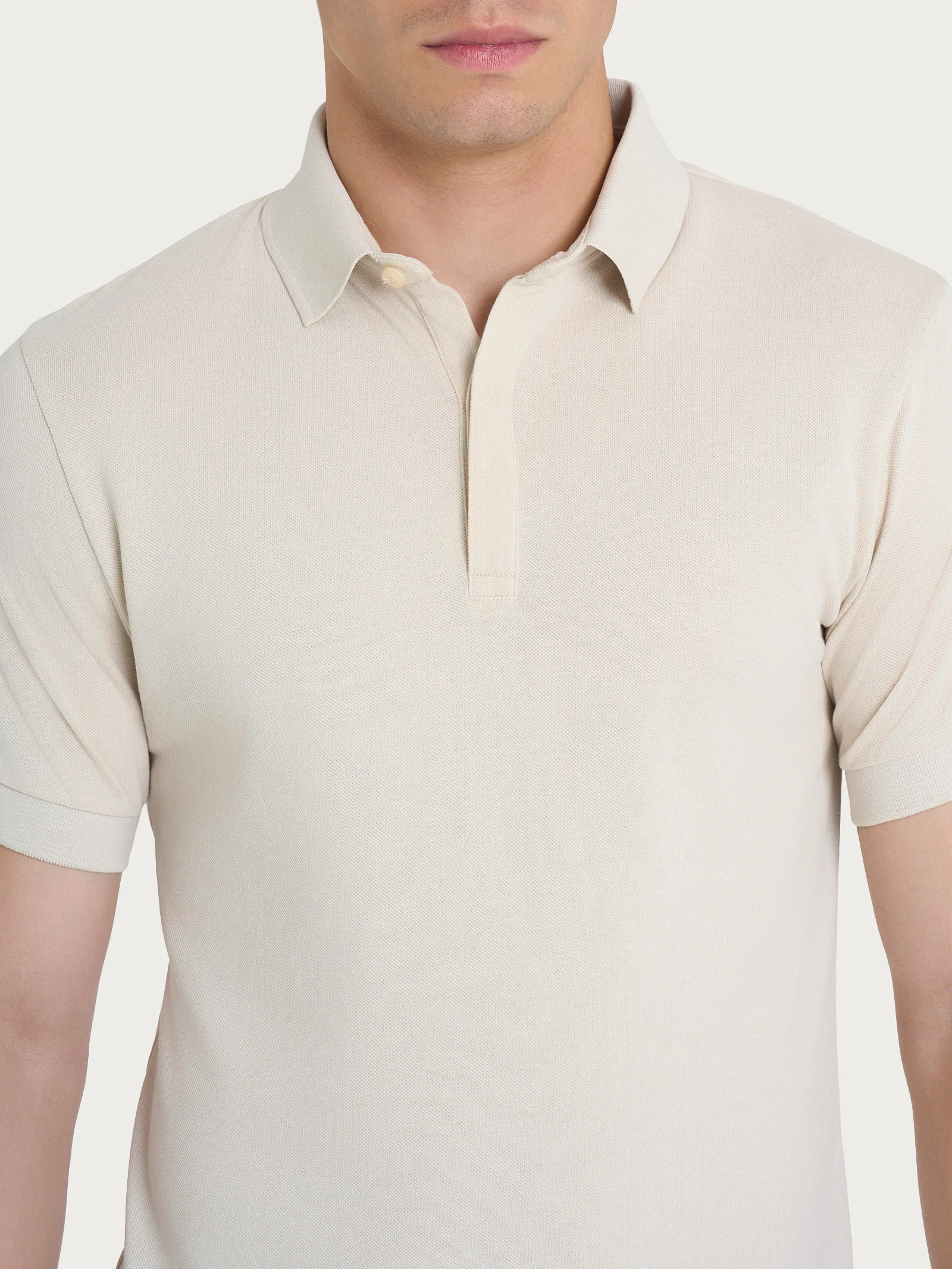 Polo in Eco Cotton Piquet Stretch - Champignon - Image 4